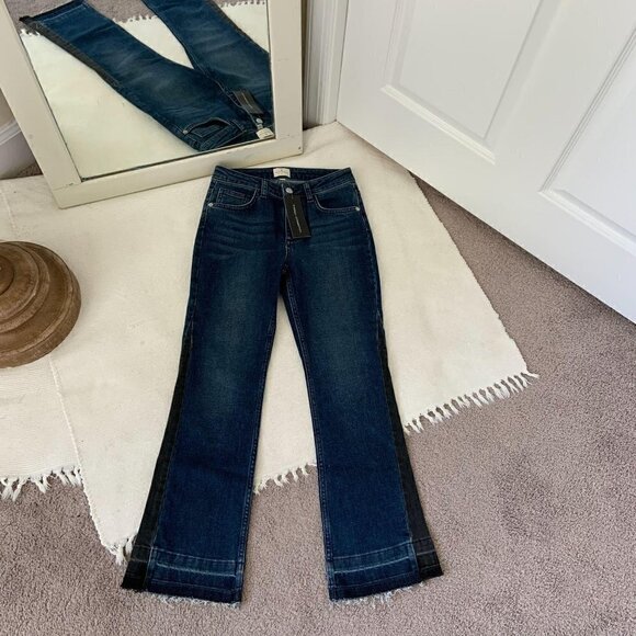 NWT French Connection Split Tone Raw Hem Flare Jeans Size 0 - Picture 4 of 12